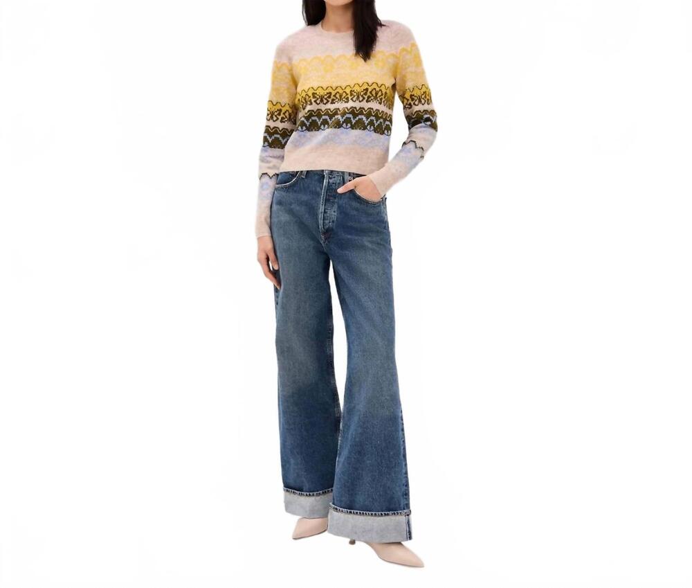 NEW CINQ A SEPT lace fair isle pullover sweater in oatmeal